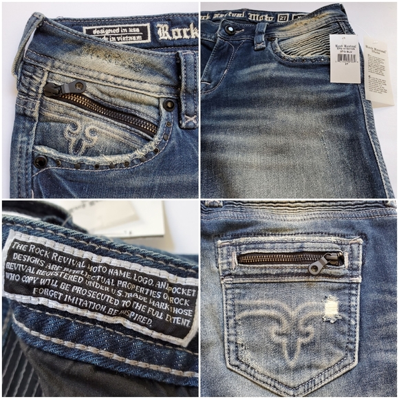 NWT Rock Revival Distressed Moto Skinny Jeans 27 - Picture 9 of 15